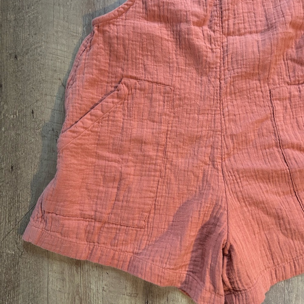 Billabong Gauze Overall Shorts Romper Coral Loose Fit Beachy Size Small - Picture 5 of 13